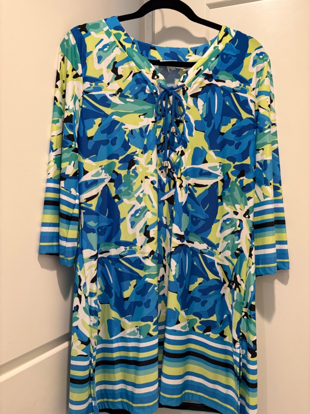 Blue & Lime Lace-Up Tunic Dress